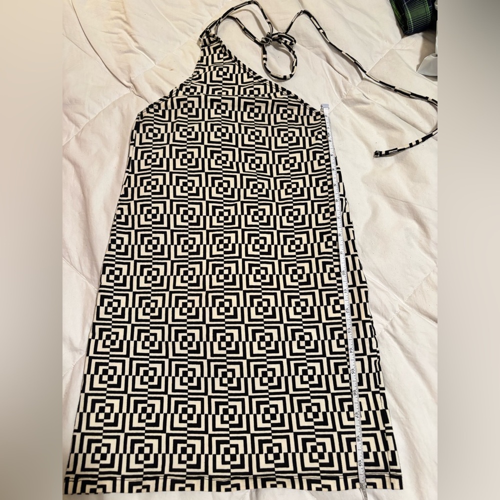 Motel Rocks Black and White Geometric Halter Mini Dress